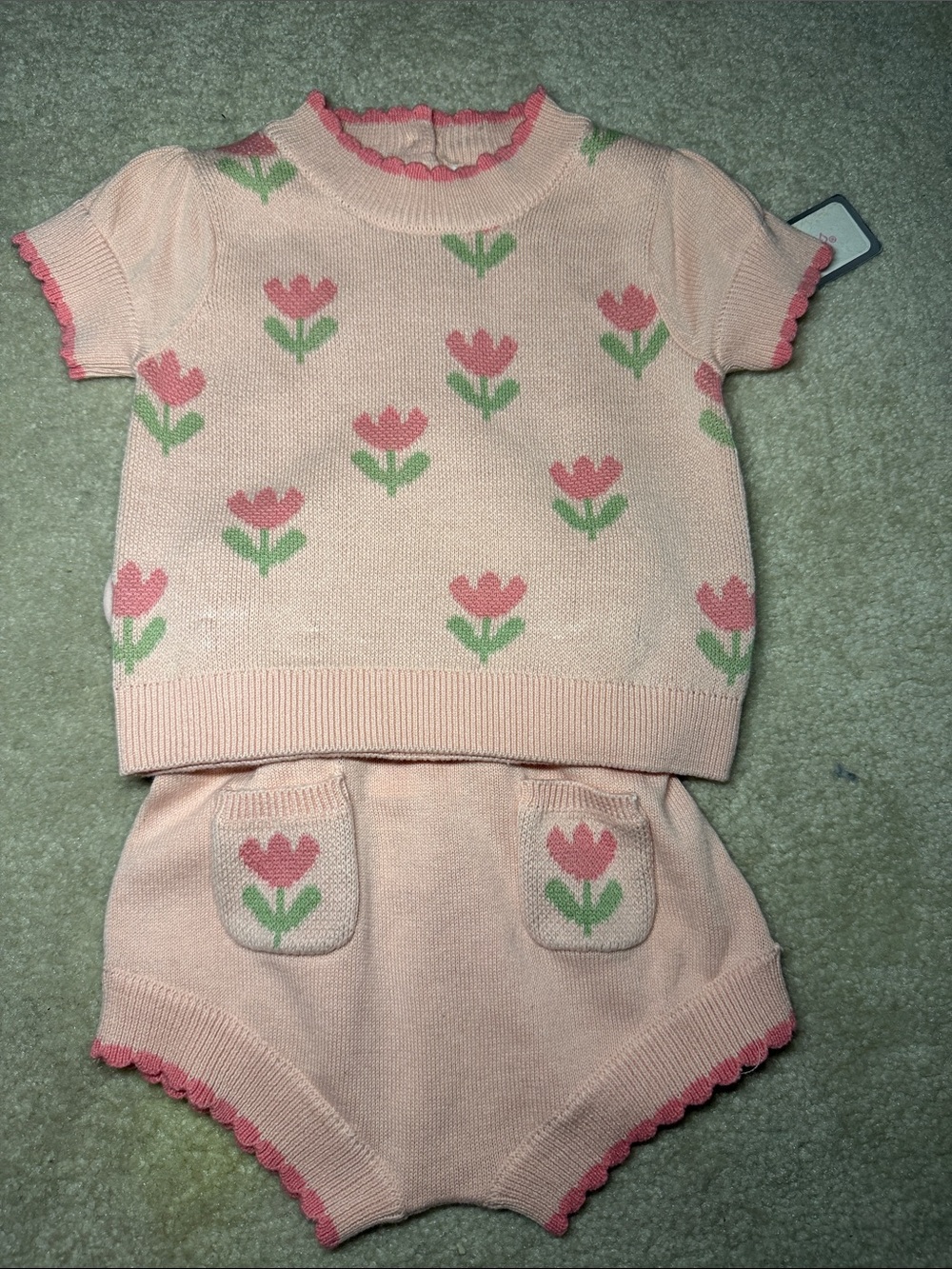 Little Lass Peach & Pink Tulip Knit Top with Matching Bloomers